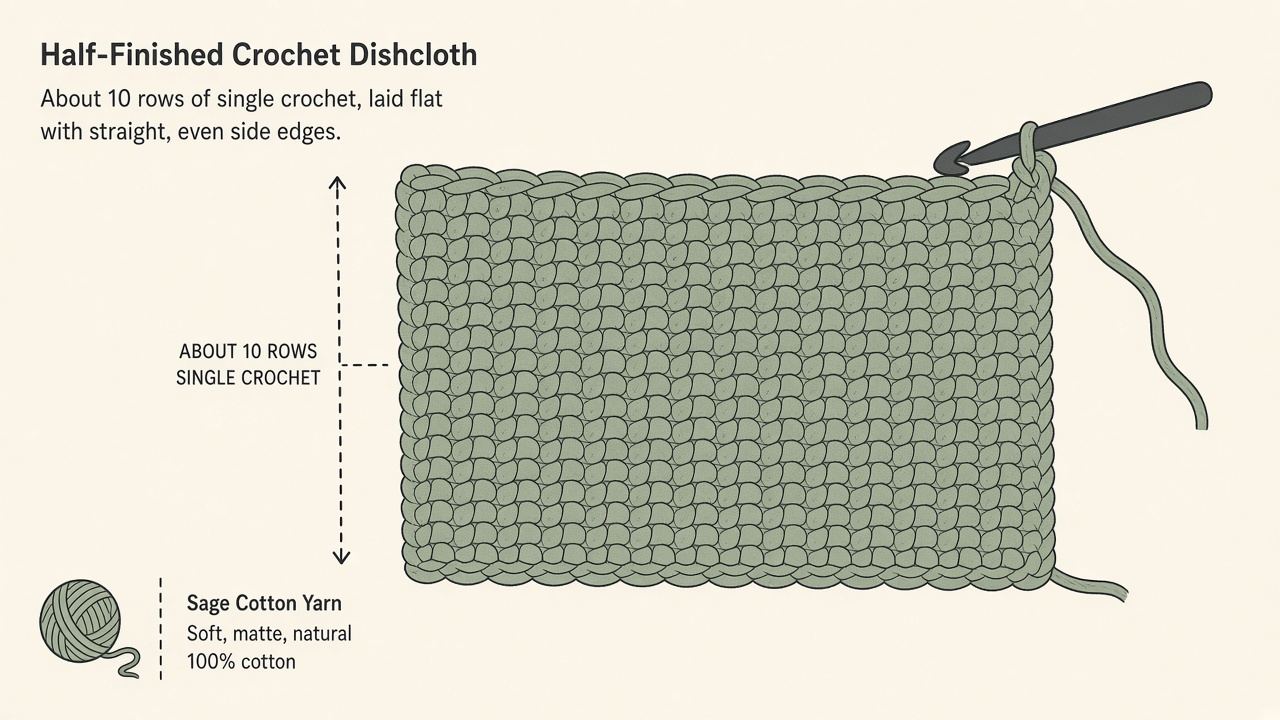 Dishcloth about ten rows with even edges