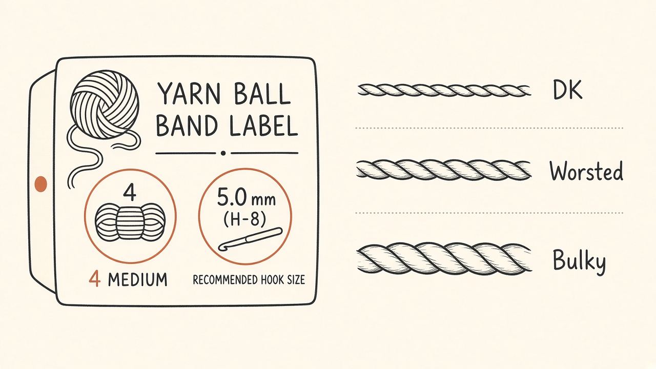 Worsted yarn label with weight and hook size